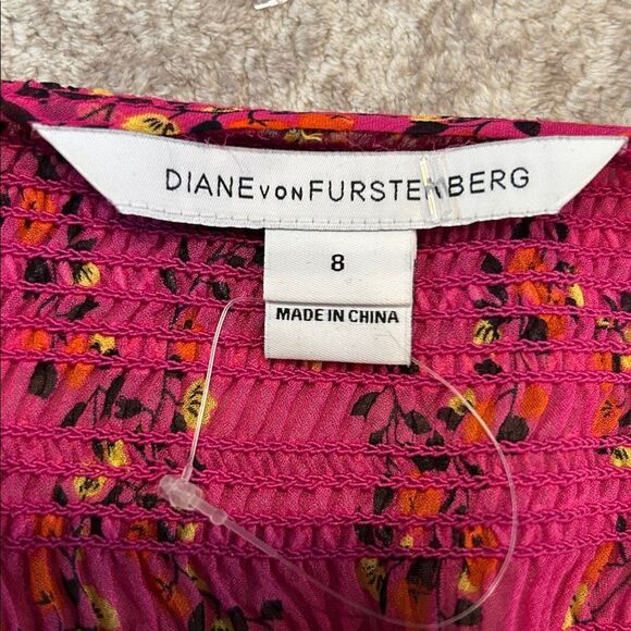 Diane Von Furstenberg silk Fuchsia wrap Floral Midi Dress size 8 - Picture 5 of 7